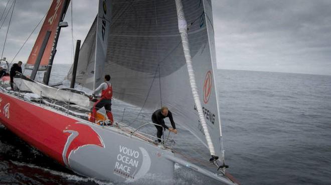 Onboard Dongfeng Race Team - A Drone and GoPro shot of Dongfeng sailing in the Atlantic Ocean - Leg 7 to Lisbon - Volvo Ocean Race © Yann Riou / Dongfeng Race Team